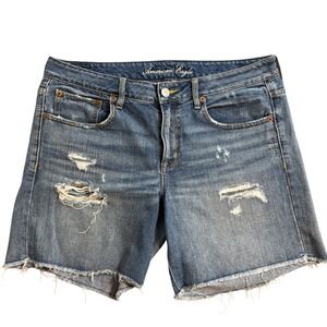 American Eagle Womens Denim Shorts Distressed Frayed Hem Cutoff Blue Size 12